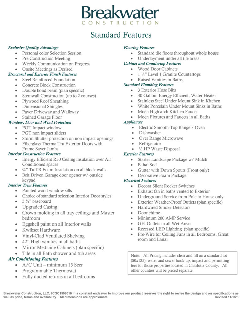 spec sheet